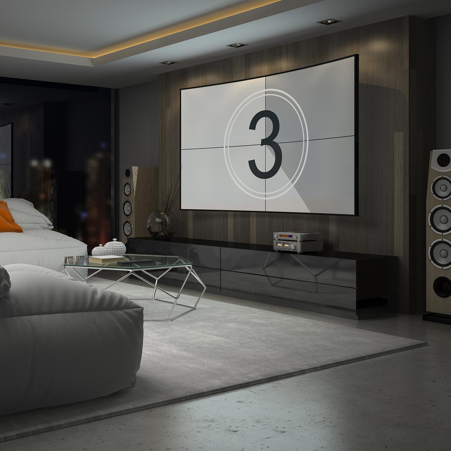 Big projector screen in a home theater