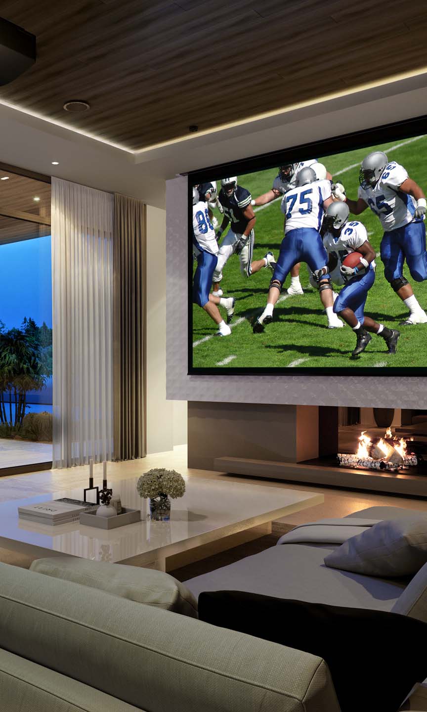 Big projector screen in a home theater